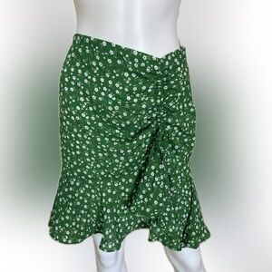 Max Studio Green Wrap Midi Skirt with Ruched Ruffles